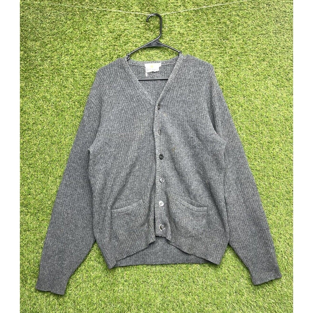Vintage Lord Clayton Cardigan Sweater Mens Medium Knit Made In USA Grey Button